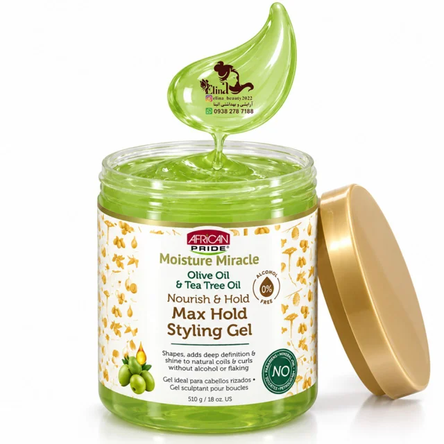 ژل حالتدهنده قوی مو آفریکن پراید Moisture Miracle حاوی روغن زیتون و روغن درخت چای حجم ۵۱۰ گرم