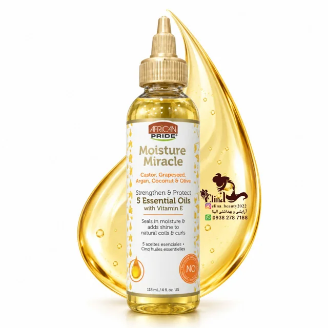 روغن تقویتکننده مو آفریکن پراید Moisture Miracle مدل 5 حاوی ویتامین E حجم ۱۱۸ میلیلیتر